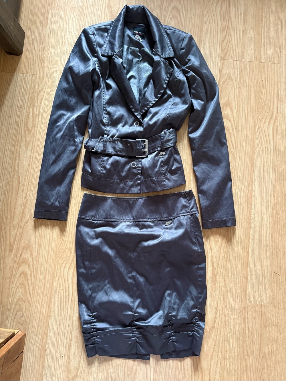 Miss Sixty Navy Satin Pencil skirt and vest (2 pieces kit )